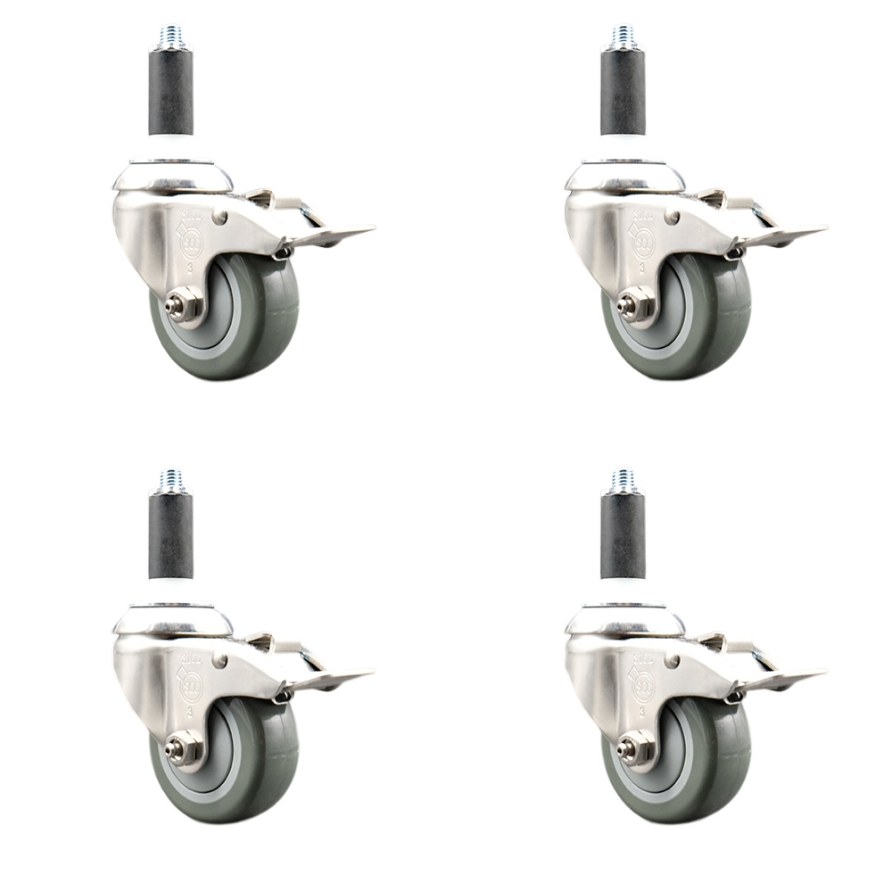 Polyurethane Swivel Stem Caster Set of 4 with 3.5 Inch Gray Caster Wheels - 1-1/8" Expanding Stems - 316 Stainless Steel Casters-Includes 4 Swivel Casters with Total Lock Brakes- Service Caster Brand — photo 1