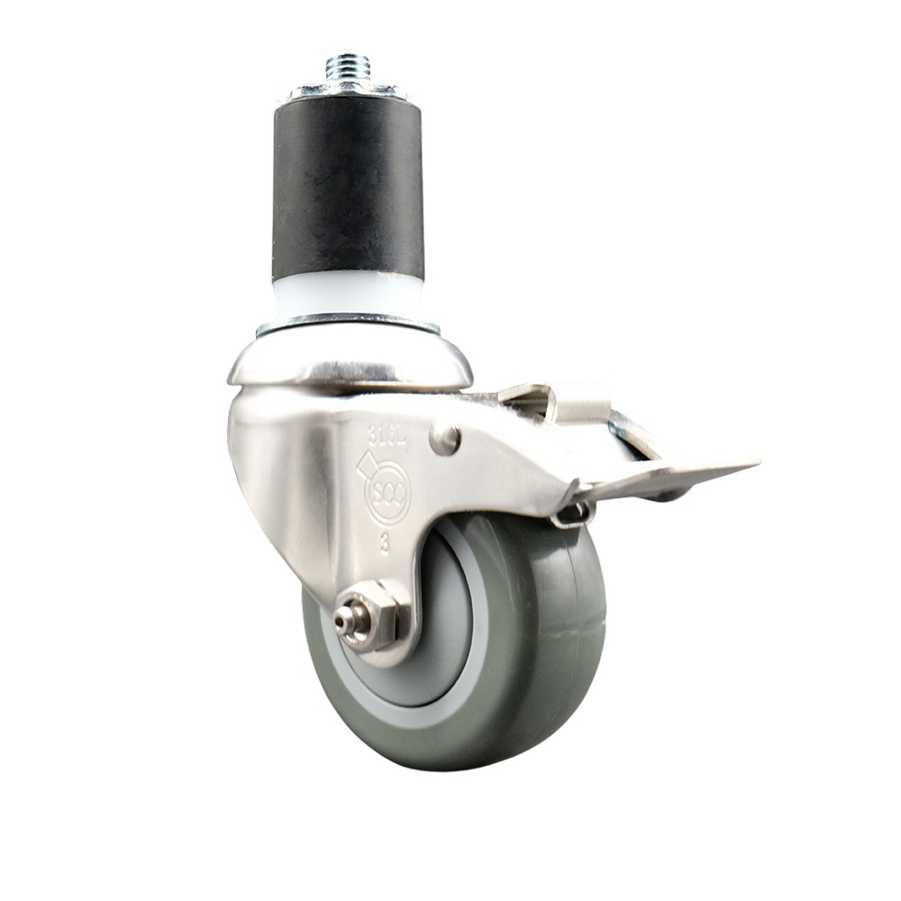 Polyurethane Swivel Stem Caster with 3.5 Inch Gray Caster Wheel and Total Lock Brake - 1-3/4" Expanding Stem - 316 Stainless Steel Caster - 300 lbs. Capacity Per Caster - Service Caster Brand — photo 1