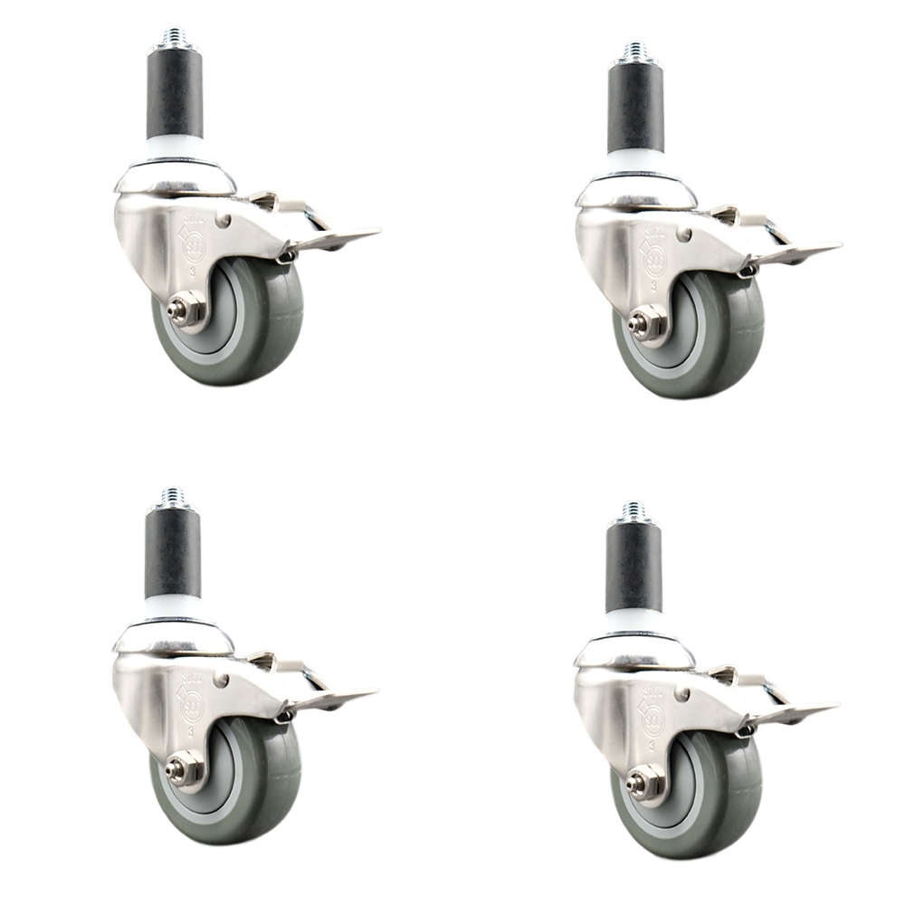 Polyurethane Swivel Stem Caster Set of 4 with 3.5 Inch Gray Caster Wheels - 1-3/8" Expanding Stems - 316 Stainless Steel Casters-Includes 4 Swivel Casters with Total Lock Brakes- Service Caster Brand — photo 1