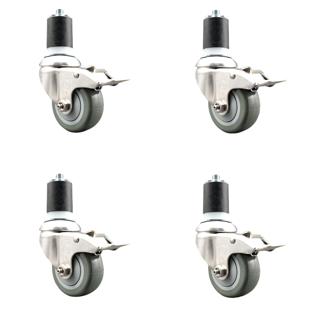 Polyurethane Swivel Stem Caster Set of 4 with 3.5 Inch Gray Caster Wheels - 1-7/8" Expanding Stems - 316 Stainless Steel Casters-Includes 4 Swivel Casters with Total Lock Brakes- Service Caster Brand — photo 1