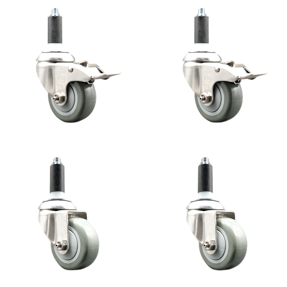 Polyurethane Swivel Stem Caster Set of 4 with 3.5 Inch Gray Caster Wheels - 1" Expanding Stem -316 Stainless Steel Casters - Includes 2 Swivel with Total Lock Brakes and 2 Swivel-Service Caster Brand — photo 1