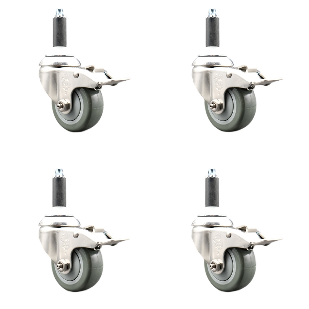 Polyurethane Swivel Stem Caster Set of 4 with 3.5 Inch Gray Caster Wheels - 3/4" Expanding Stems - 316 Stainless Steel Casters - Includes 4 Swivel Casters with Total Lock Brakes- Service Caster Brand — photo 1