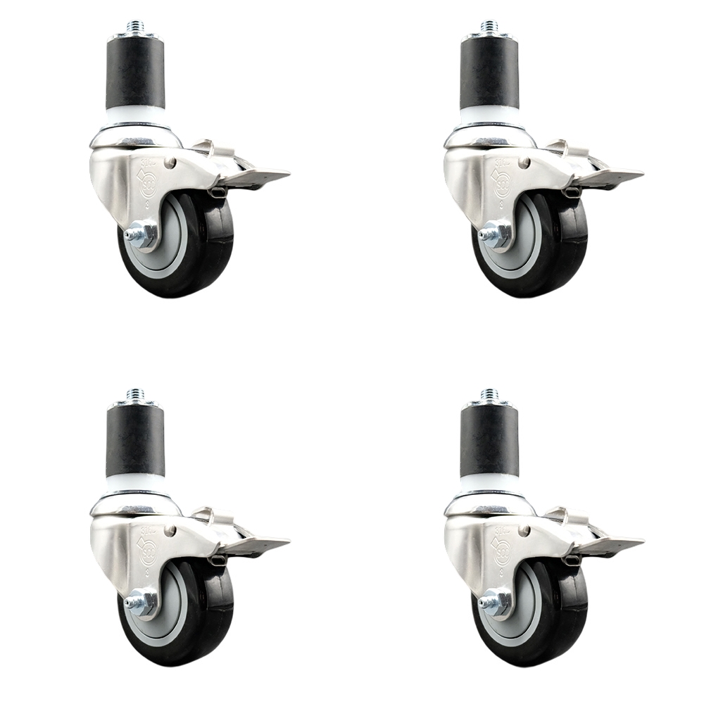 Polyurethane Swivel Stem Caster Set of 4 with 3.5 Inch Black Caster Wheels - 1-3/4" Expanding Stems - 316 Stainless Steel Casters-Includes 4 Swivel Casters with Total Lock Brakes- Service Caster Brand — photo 1