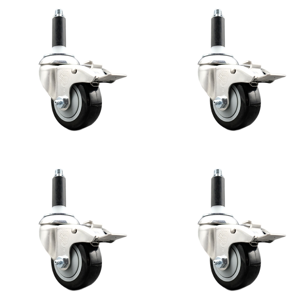 Polyurethane Swivel Stem Caster Set of 4 with 3.5 Inch Black Caster Wheels - 3/4" Expanding Stems - 316 Stainless Steel Casters - Includes 4 Swivel Casters with Total Lock Brakes- Service Caster Brand — photo 1