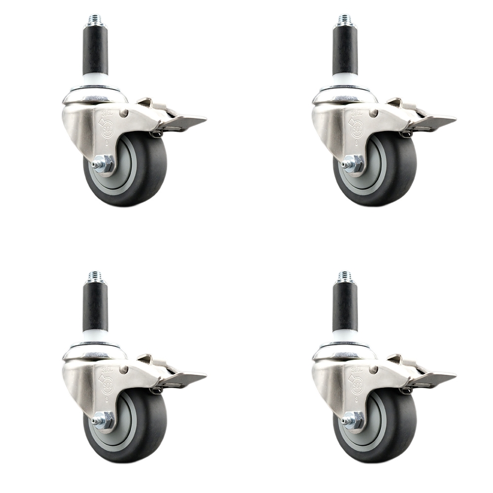 Thermoplastic Rubber Swivel Stem Caster Set of 4 with 3.5 Inch Caster Wheels - 1" Expanding Stems - 316 Stainless Steel Casters - Includes 4 Swivel Casters with Total Lock Brakes- Service Caster Brand — photo 1