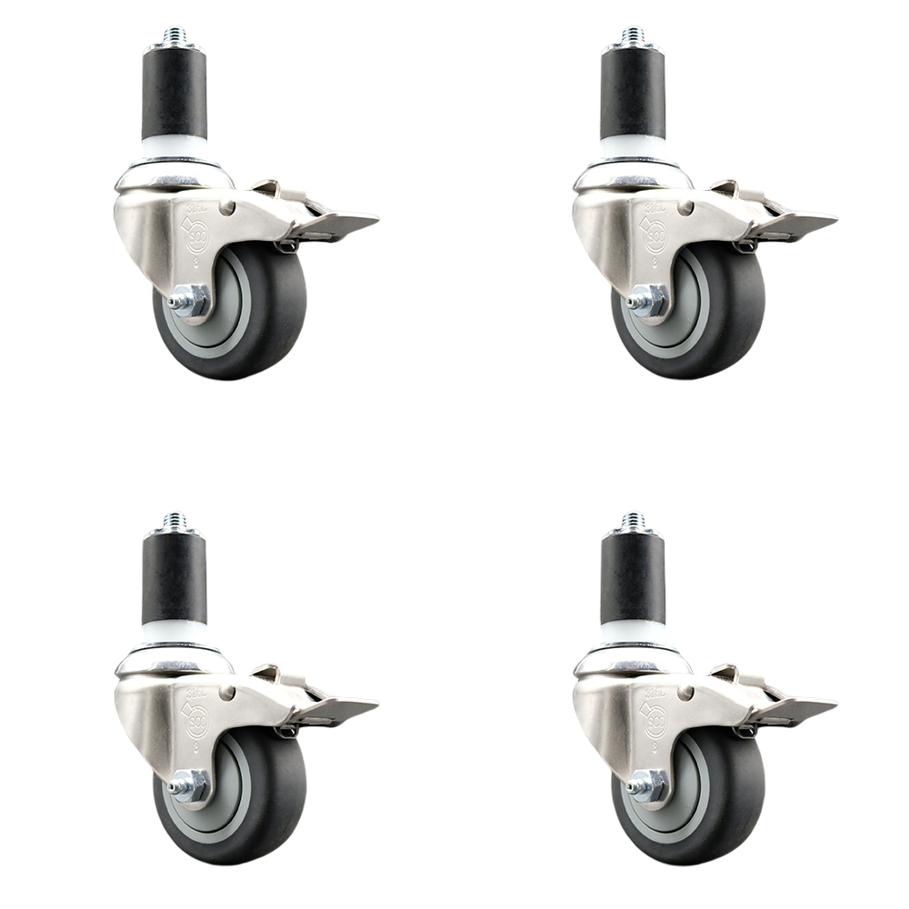 Thermoplastic Rubber Swivel Stem Caster Set of 4 with 3.5 Inch Caster Wheels - 1-1/2" Expanding Stems-316 Stainless Steel Casters -Includes 4 Swivel Casters with Total Lock Brakes-Service Caster Brand — photo 1