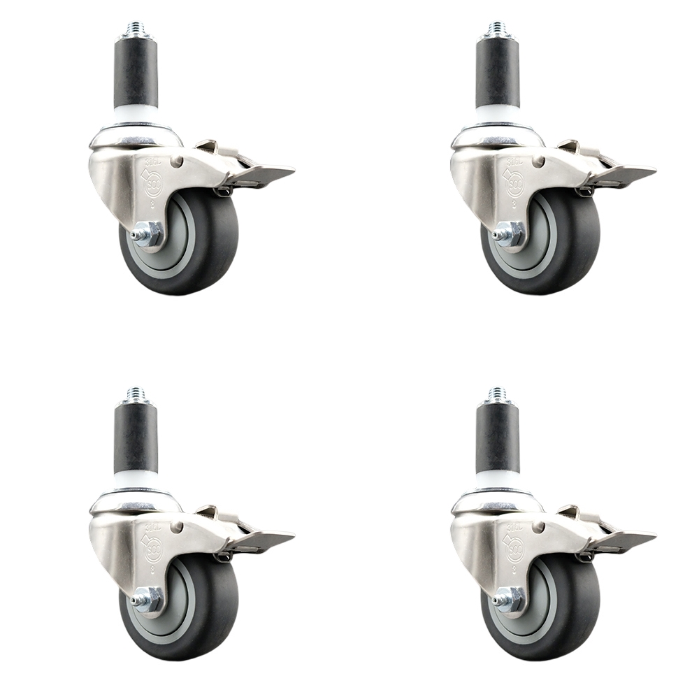 Thermoplastic Rubber Swivel Stem Caster Set of 4 with 3.5 Inch Caster Wheels - 1-1/4" Expanding Stems-316 Stainless Steel Casters -Includes 4 Swivel Casters with Total Lock Brakes-Service Caster Brand — photo 1