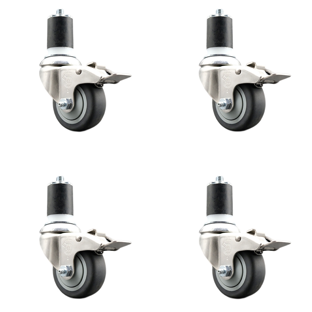 Thermoplastic Rubber Swivel Stem Caster Set of 4 with 3.5 Inch Caster Wheels - 1-3/4" Expanding Stems-316 Stainless Steel Casters -Includes 4 Swivel Casters with Total Lock Brakes-Service Caster Brand — photo 1