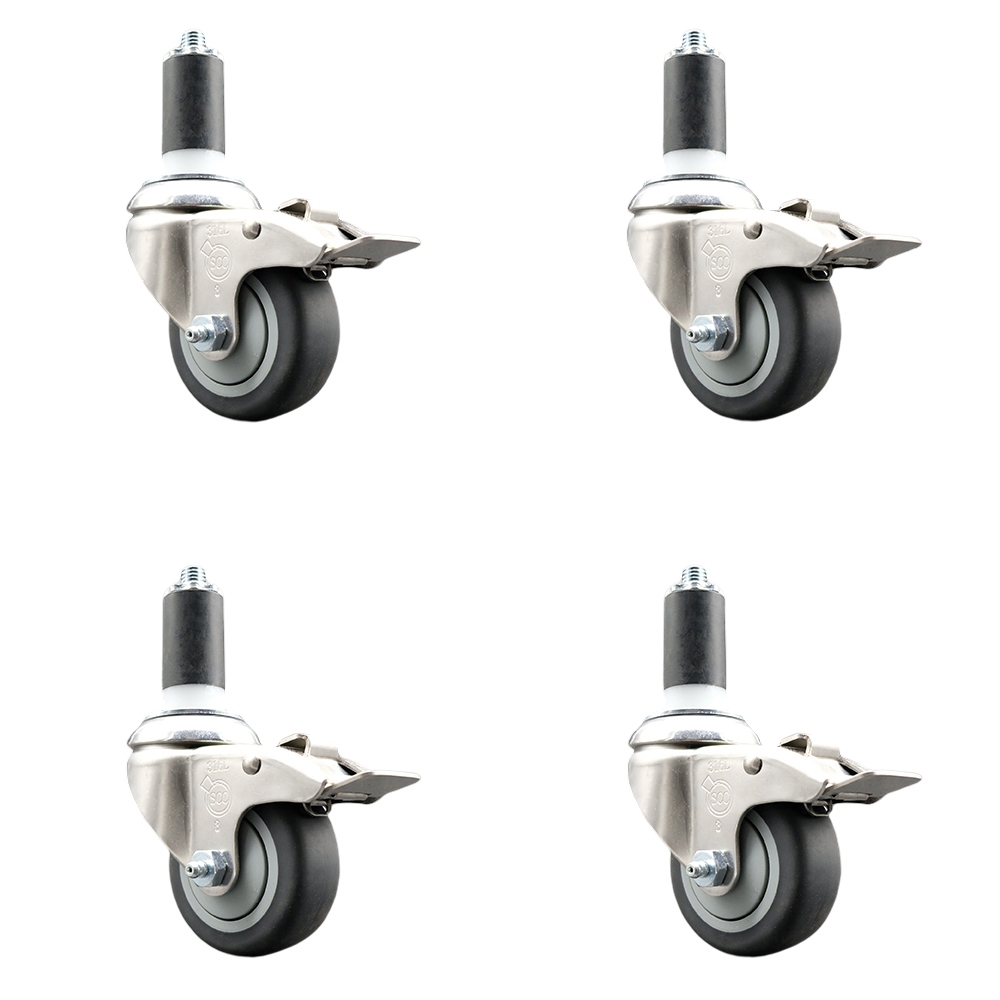 Thermoplastic Rubber Swivel Stem Caster Set of 4 with 3.5 Inch Caster Wheels - 1-3/8" Expanding Stems-316 Stainless Steel Casters -Includes 4 Swivel Casters with Total Lock Brakes-Service Caster Brand — photo 1