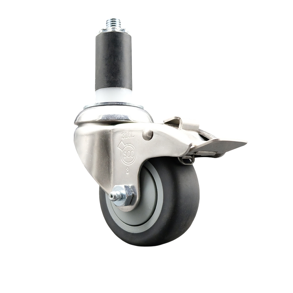 Thermoplastic Rubber Swivel Stem Caster with 3 Inch Gray Caster Wheel and Total Lock Brake - 1-3/8" Expanding Stem - 316 Stainless Steel Caster - 210 lbs. Capacity Per Caster - Service Caster Brand — photo 1