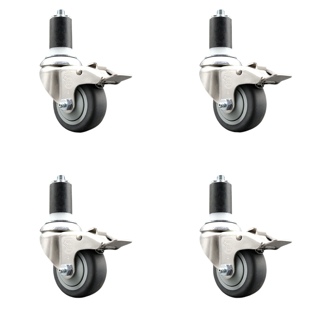Thermoplastic Rubber Swivel Stem Caster Set of 4 with 3.5 Inch Caster Wheels - 1-5/8" Expanding Stems-316 Stainless Steel Casters -Includes 4 Swivel Casters with Total Lock Brakes-Service Caster Brand — photo 1