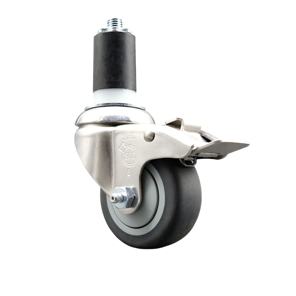 Thermoplastic Rubber Swivel Stem Caster with 3 Inch Gray Caster Wheel and Total Lock Brake - 1-5/8" Expanding Stem - 316 Stainless Steel Caster - 210 lbs. Capacity Per Caster - Service Caster Brand — photo 1