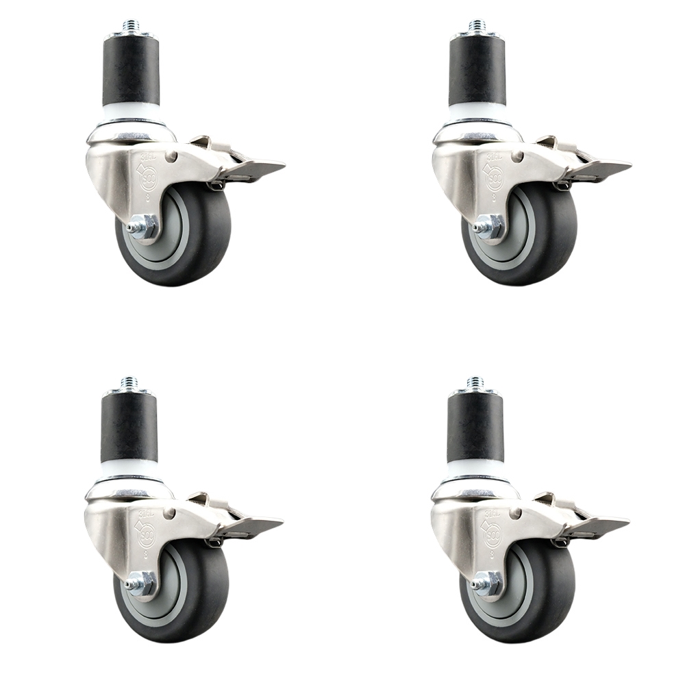 Thermoplastic Rubber Swivel Stem Caster Set of 4 with 3.5 Inch Caster Wheels - 1-7/8" Expanding Stems-316 Stainless Steel Casters -Includes 4 Swivel Casters with Total Lock Brakes-Service Caster Brand — photo 1