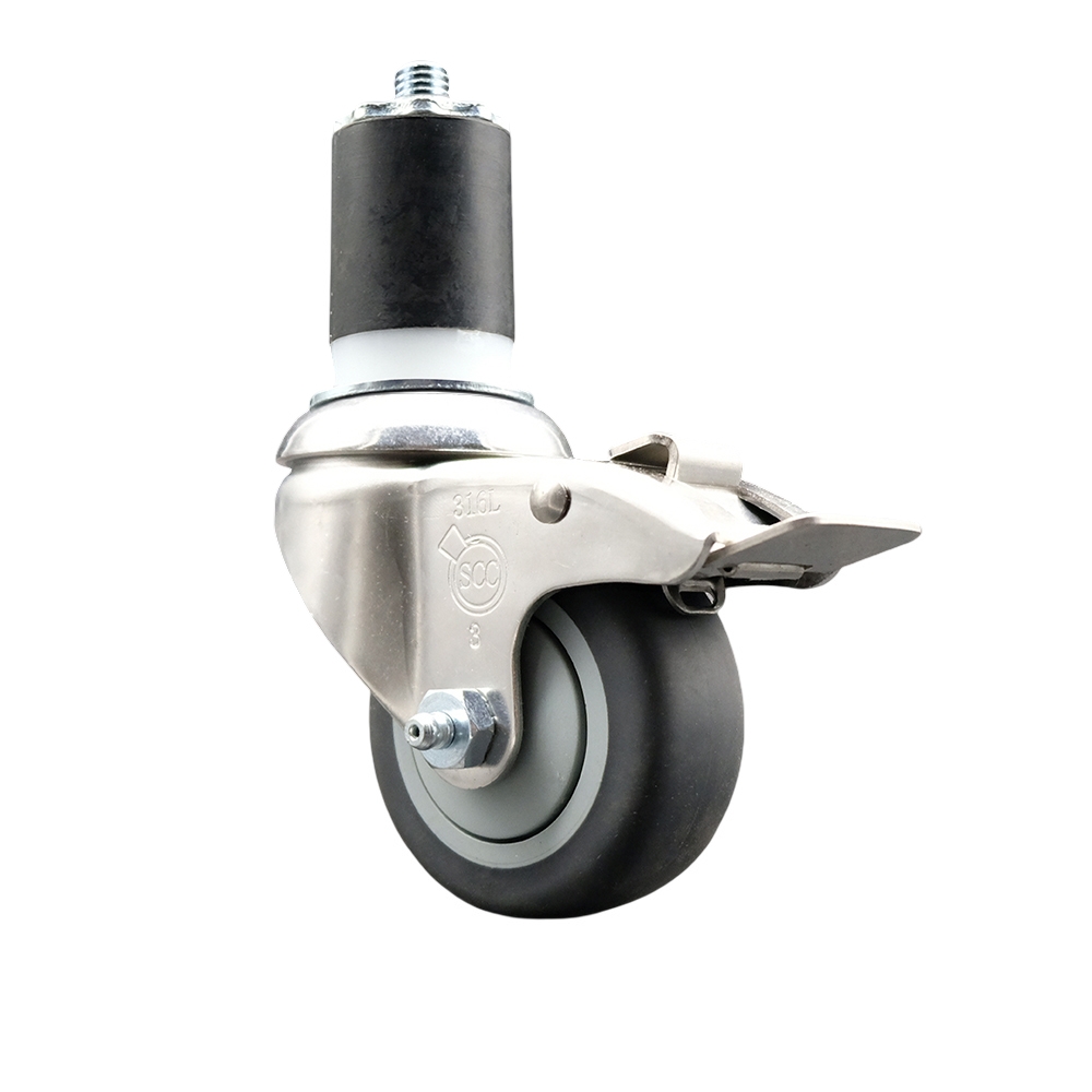 Thermoplastic Rubber Swivel Stem Caster with 3.5 Inch Gray Caster Wheel and Total Lock Brake - 1-7/8" Expanding Stem - 316 Stainless Steel Caster - 230 lbs. Capacity Per Caster - Service Caster Brand — photo 1