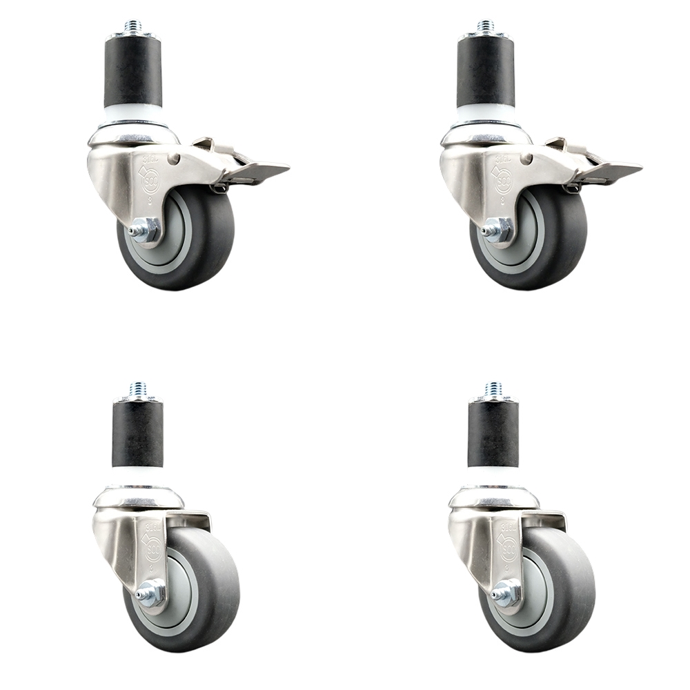 Thermoplastic Rubber Swivel Stem Caster Set of 4 with 3.5 Inch Caster Wheels- 1-3/4" Expanding Stem-316 Stainless Steel Casters-Include 2 Swivel with Total Lock Brake and 2 Swivel-Service Caster Brand — photo 1