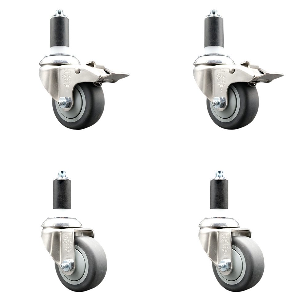 Thermoplastic Rubber Swivel Stem Caster Set of 4 with 3.5 Inch Caster Wheels- 1-3/8" Expanding Stem-316 Stainless Steel Casters-Include 2 Swivel with Total Lock Brake and 2 Swivel-Service Caster Brand — photo 1