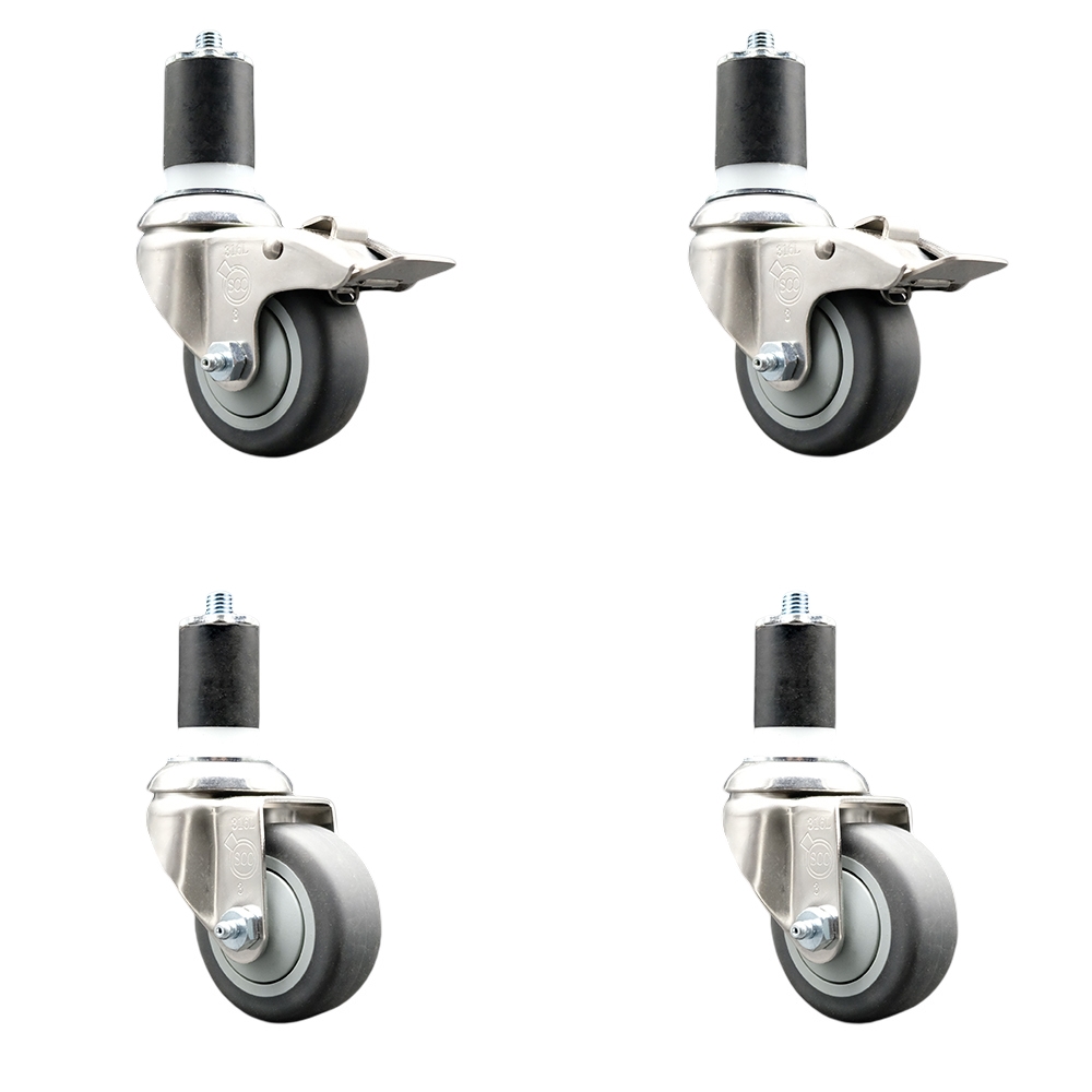 Thermoplastic Rubber Swivel Stem Caster Set of 4 with 3.5 Inch Caster Wheels- 1-7/8" Expanding Stem-316 Stainless Steel Casters-Include 2 Swivel with Total Lock Brake and 2 Swivel-Service Caster Brand — photo 1