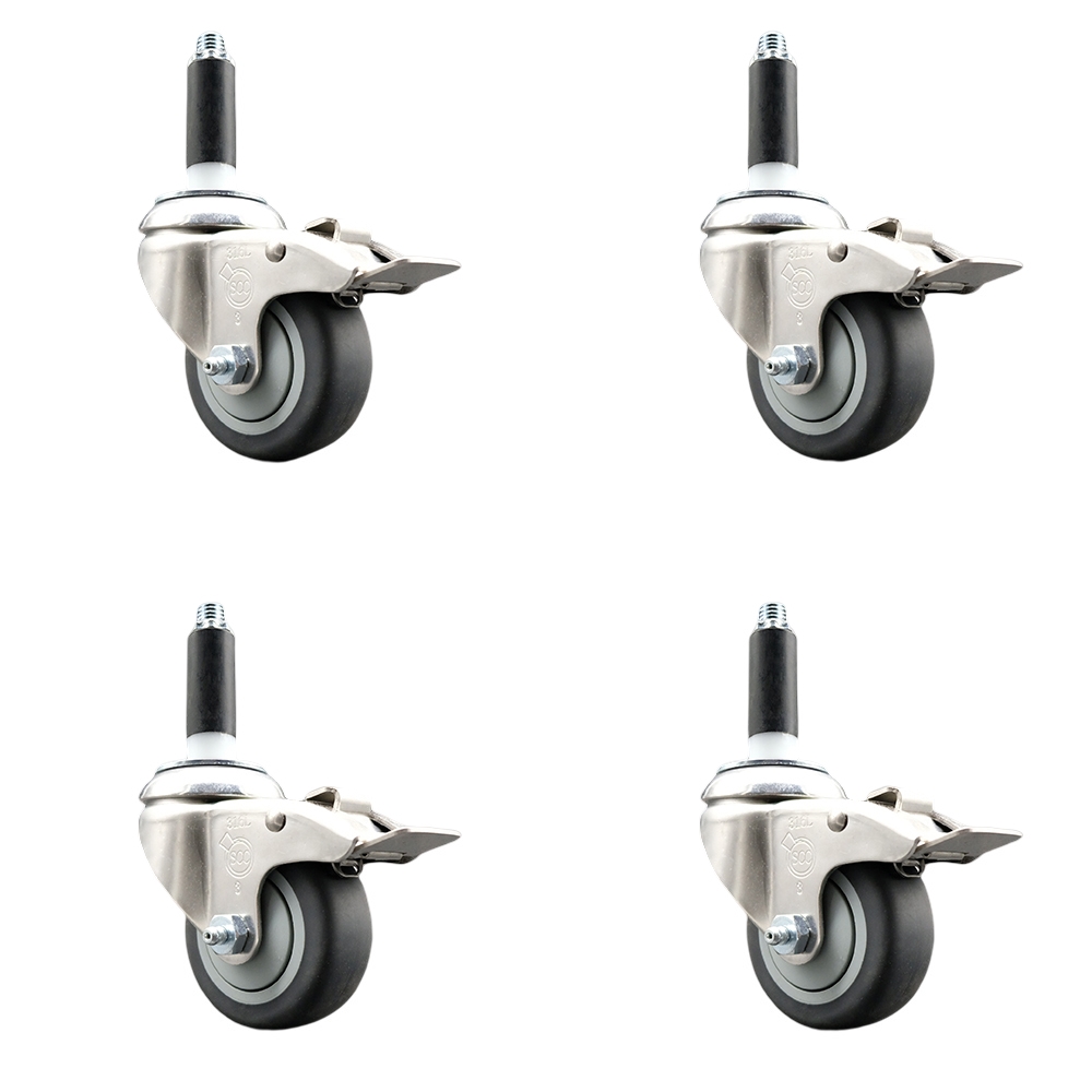 Thermoplastic Rubber Swivel Stem Caster Set of 4 with 3.5 Inch Caster Wheels - 7/8" Expanding Stems - 316 Stainless Steel Casters -Includes 4 Swivel Casters with Total Lock Brakes-Service Caster Brand — photo 1