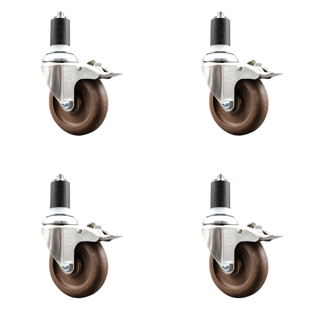 High Temp Glass Filled Nylon Swivel Stem Caster Set of 4 with 4 Inch Caster Wheels- 1-1/2" Expanding Stem-316 Stainless Steel Caster-Include 4 Swivel Casters with Total Lock Brake-Service Caster Brand — photo 1