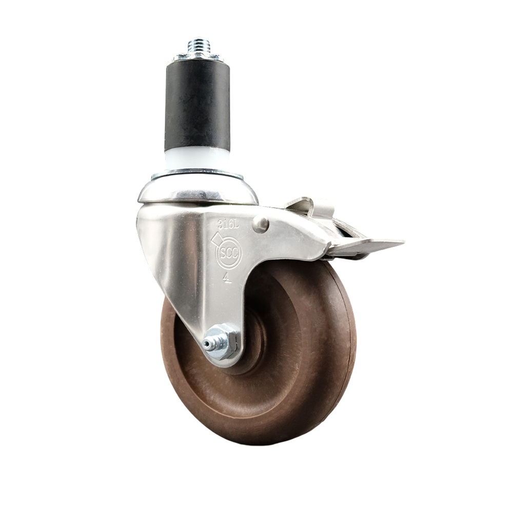 High Temp Glass Filled Nylon Swivel Stem Caster with 4 Inch Brown Caster Wheel and Total Lock Brake - 1-1/2" Expanding Stem-316 Stainless Steel Caster-350 lbs. Capacity Per Caster-Service Caster Brand — photo 1