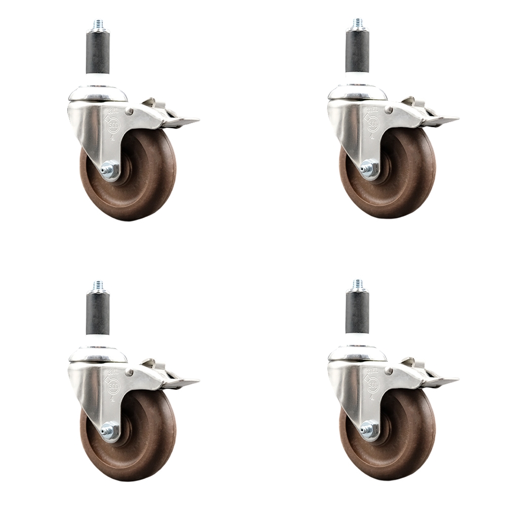 High Temp Glass Filled Nylon Swivel Stem Caster Set of 4 with 4 Inch Caster Wheels- 1-1/4" Expanding Stem-316 Stainless Steel Caster-Include 4 Swivel Casters with Total Lock Brake-Service Caster Brand — photo 1