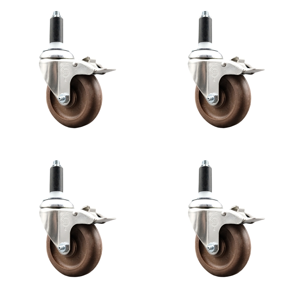 High Temp Glass Filled Nylon Swivel Stem Caster Set of 4 with 4 Inch Caster Wheels- 1-1/8" Expanding Stem-316 Stainless Steel Caster-Include 4 Swivel Casters with Total Lock Brake-Service Caster Brand — photo 1