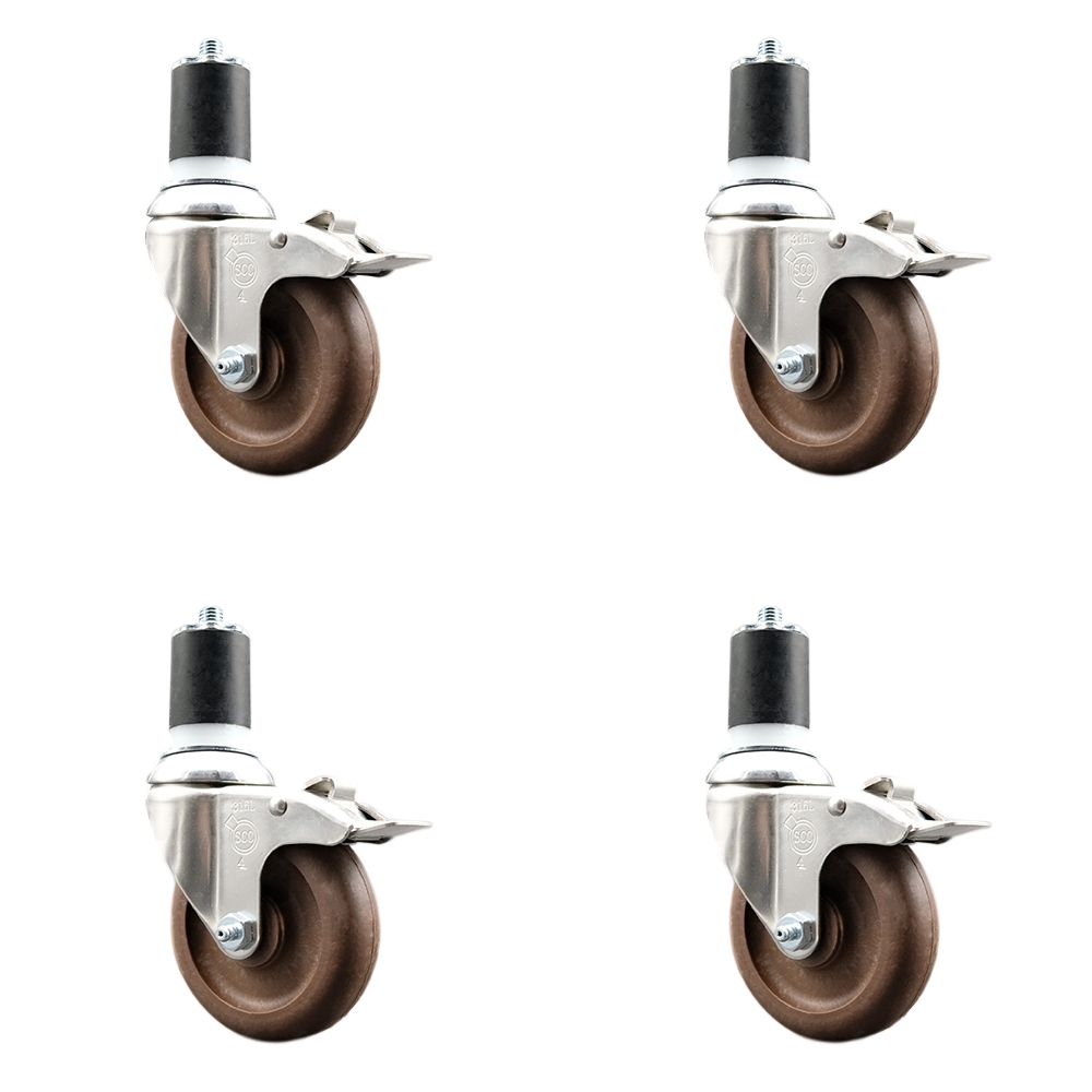 High Temp Glass Filled Nylon Swivel Stem Caster Set of 4 with 4 Inch Caster Wheels- 1-3/4" Expanding Stem-316 Stainless Steel Caster-Include 4 Swivel Casters with Total Lock Brake-Service Caster Brand — photo 1