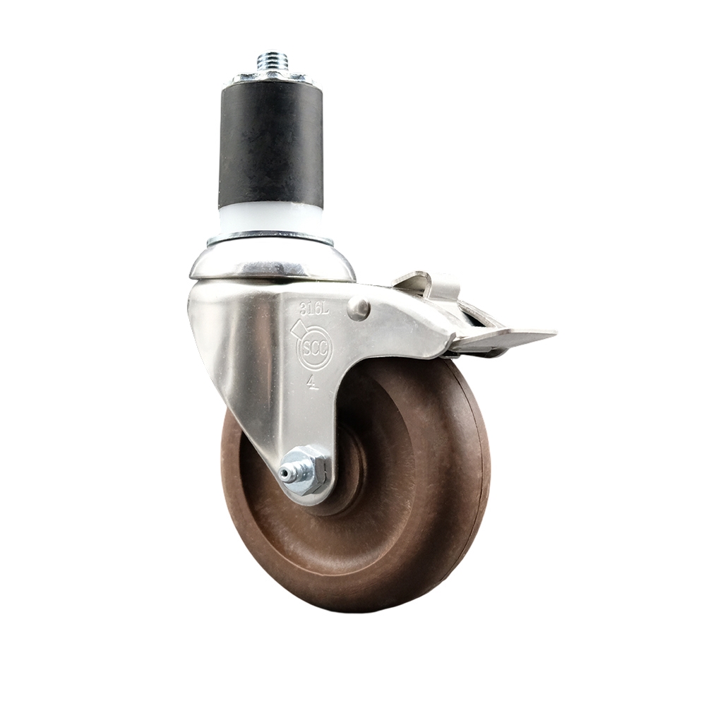 High Temp Glass Filled Nylon Swivel Stem Caster with 4 Inch Brown Caster Wheel and Total Lock Brake - 1-3/4" Expanding Stem-316 Stainless Steel Caster-350 lbs. Capacity Per Caster-Service Caster Brand — photo 1