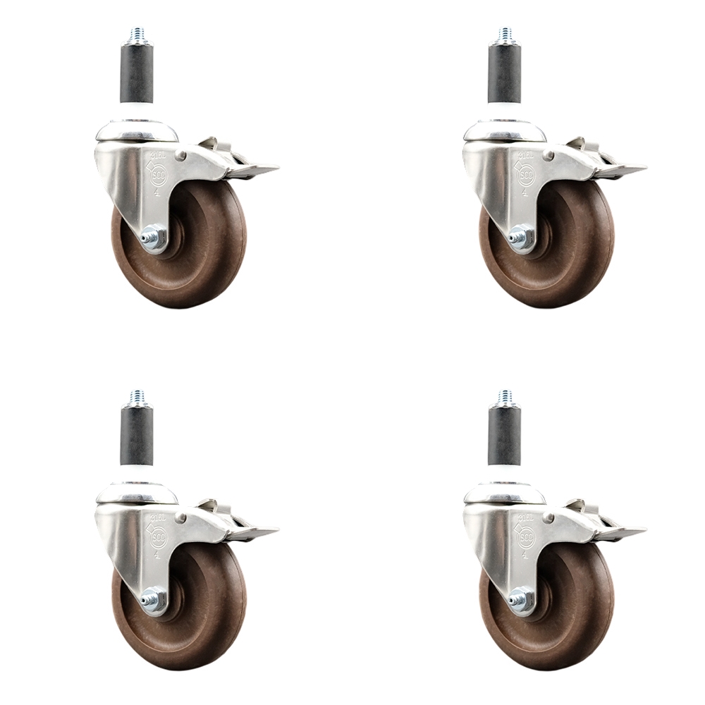 High Temp Glass Filled Nylon Swivel Stem Caster Set of 4 with 4 Inch Caster Wheels- 1-3/8" Expanding Stem-316 Stainless Steel Caster-Include 4 Swivel Casters with Total Lock Brake-Service Caster Brand — photo 1