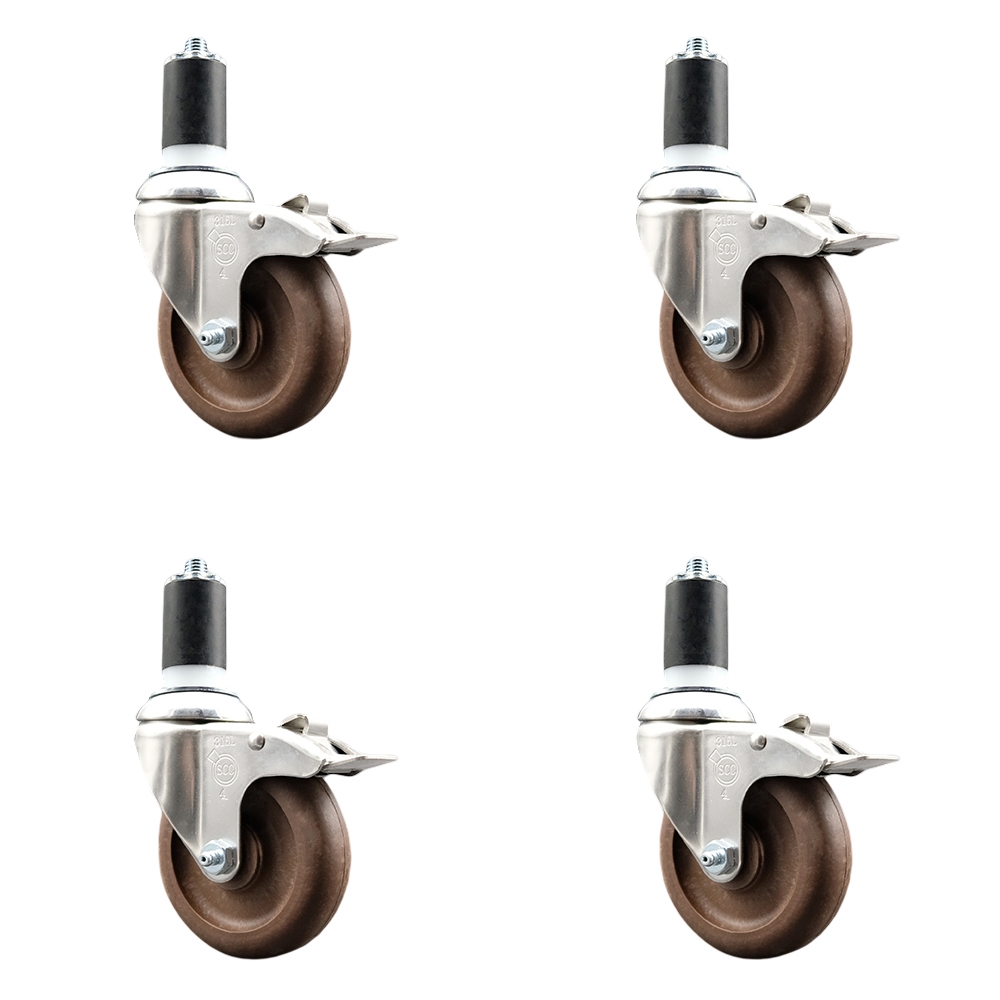 High Temp Glass Filled Nylon Swivel Stem Caster Set of 4 with 4 Inch Caster Wheels- 1-5/8" Expanding Stem-316 Stainless Steel Caster-Include 4 Swivel Casters with Total Lock Brake-Service Caster Brand — photo 1