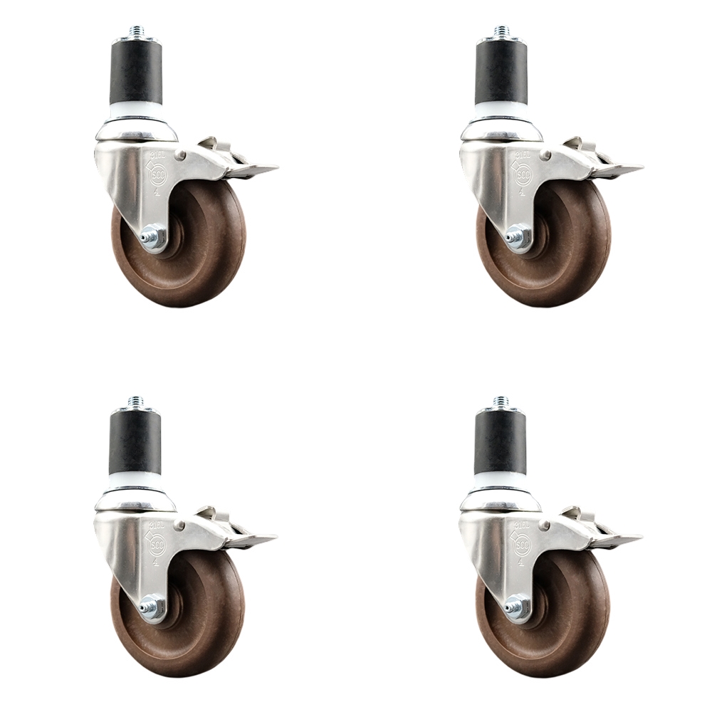 High Temp Glass Filled Nylon Swivel Stem Caster Set of 4 with 4 Inch Caster Wheels- 1-7/8" Expanding Stem-316 Stainless Steel Caster-Include 4 Swivel Casters with Total Lock Brake-Service Caster Brand — photo 1