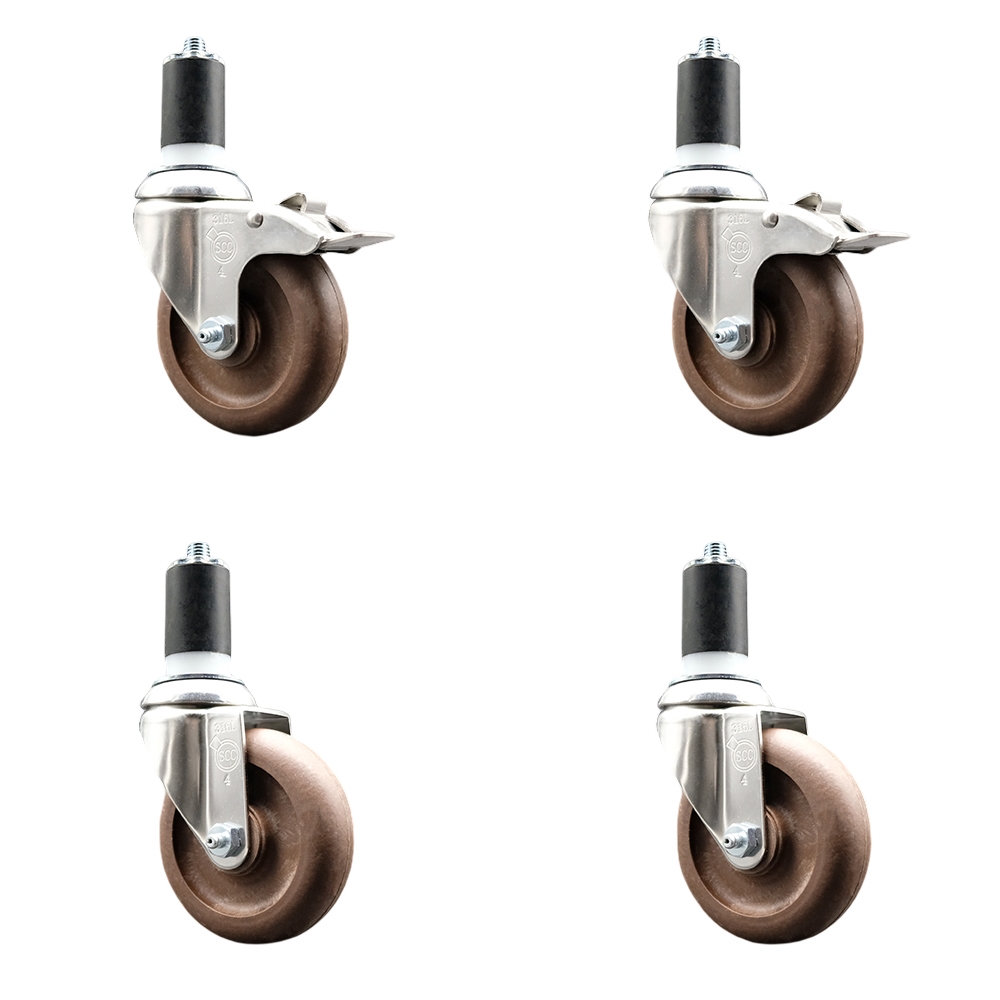 High Temp Glass Filled Nylon Swivel Stem Caster Set of 4 with 4 Inch Caster Wheel-1-1/2" Expanding Stem-316 Stainless Steel Caster-Include 2 Swivel with Total Lock Brake& 2 Swivel-Service Caster Brand — photo 1