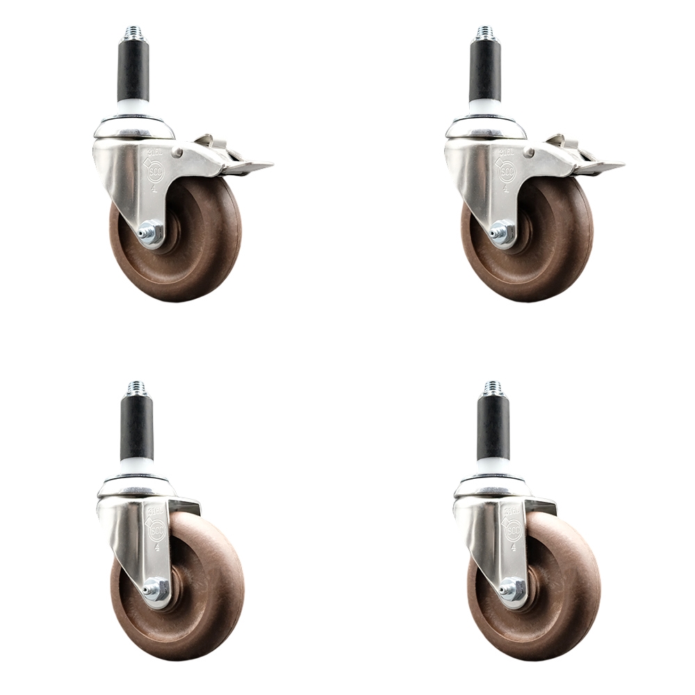 High Temp Glass Filled Nylon Swivel Stem Caster Set of 4 with 4 Inch Caster Wheel-1-1/8" Expanding Stem-316 Stainless Steel Caster-Include 2 Swivel with Total Lock Brake& 2 Swivel-Service Caster Brand — photo 1