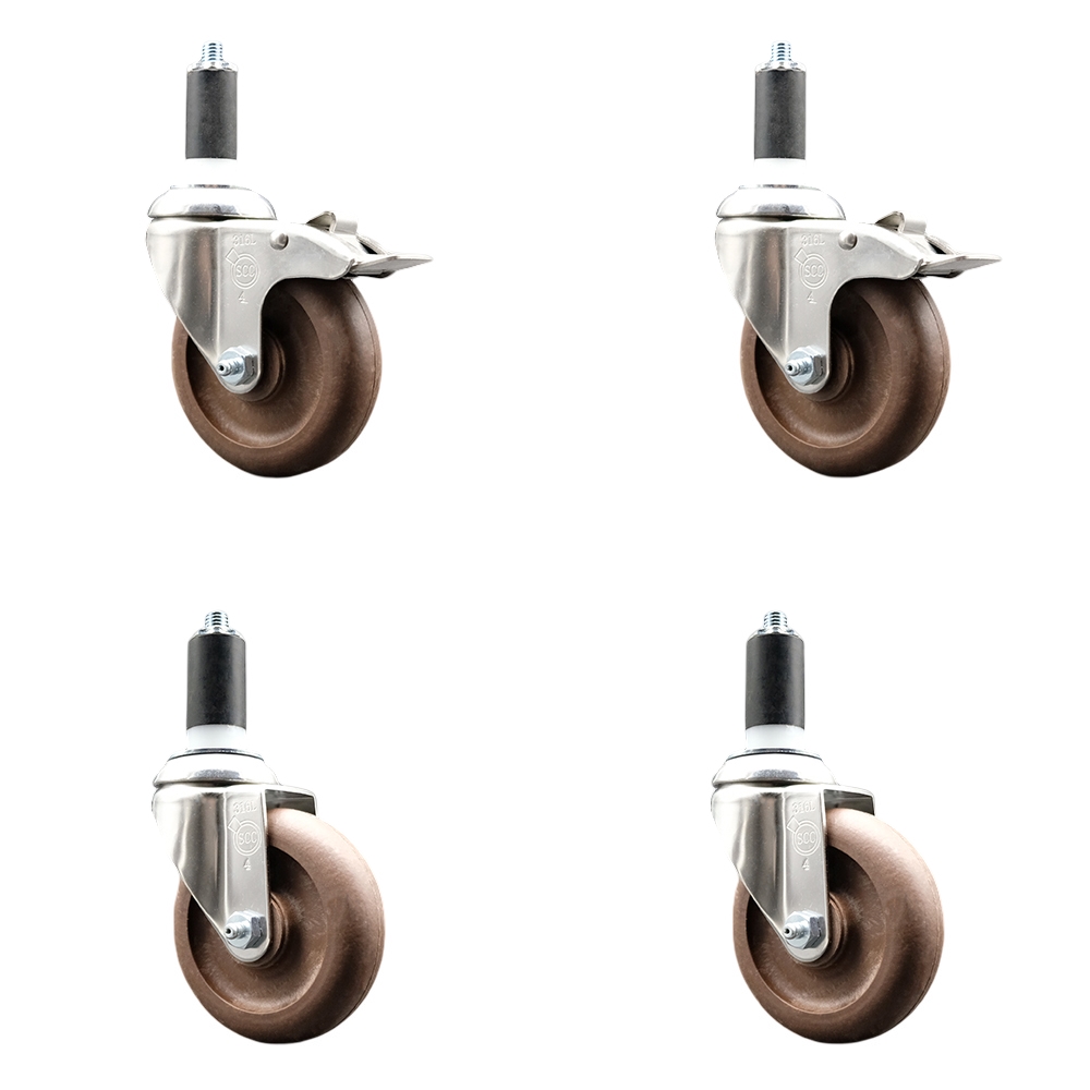 High Temp Glass Filled Nylon Swivel Stem Caster Set of 4 with 4 Inch Caster Wheel-1-3/8" Expanding Stem-316 Stainless Steel Caster-Include 2 Swivel with Total Lock Brake& 2 Swivel-Service Caster Brand — photo 1