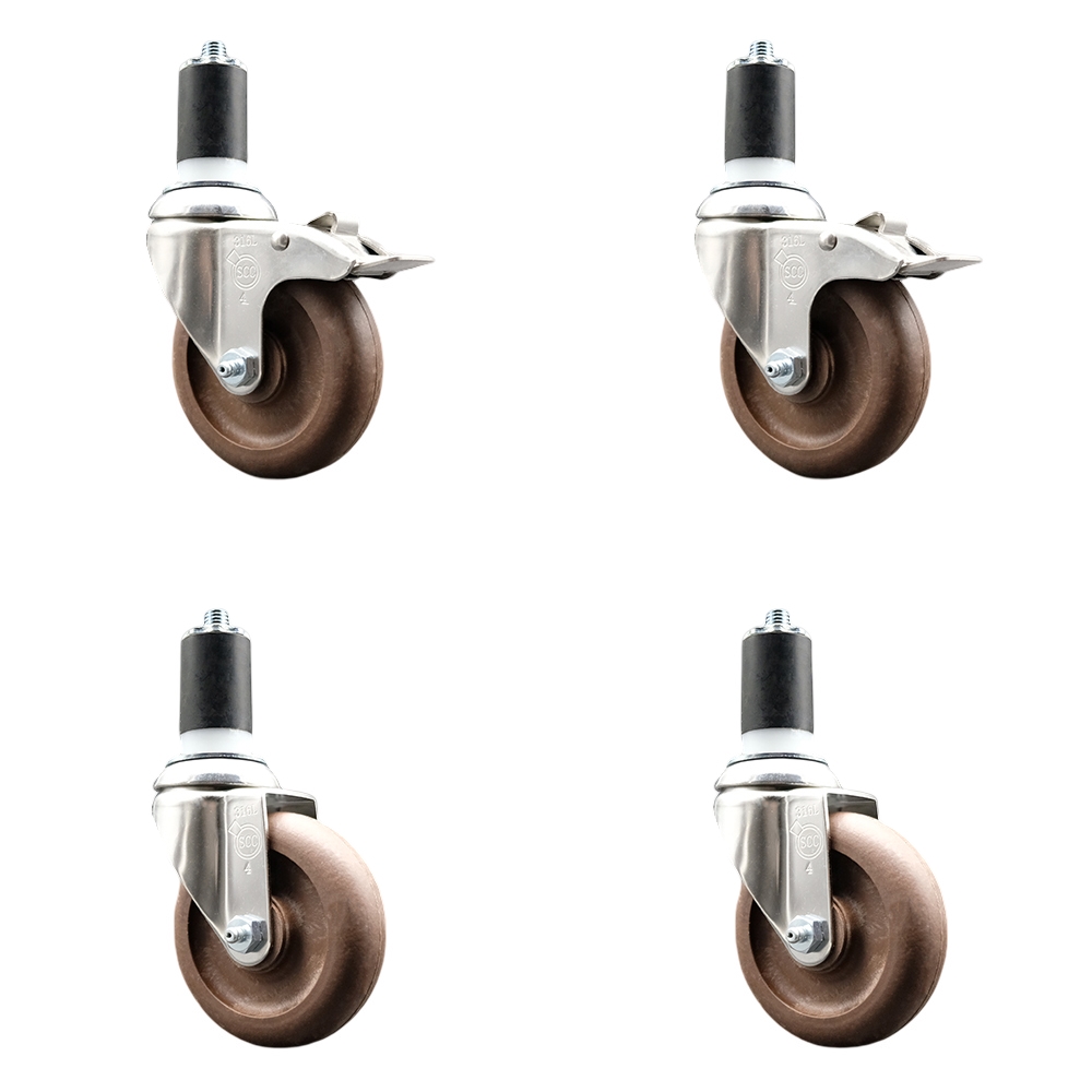 High Temp Glass Filled Nylon Swivel Stem Caster Set of 4 with 4 Inch Caster Wheel-1-5/8" Expanding Stem-316 Stainless Steel Caster-Include 2 Swivel with Total Lock Brake& 2 Swivel-Service Caster Brand — photo 1