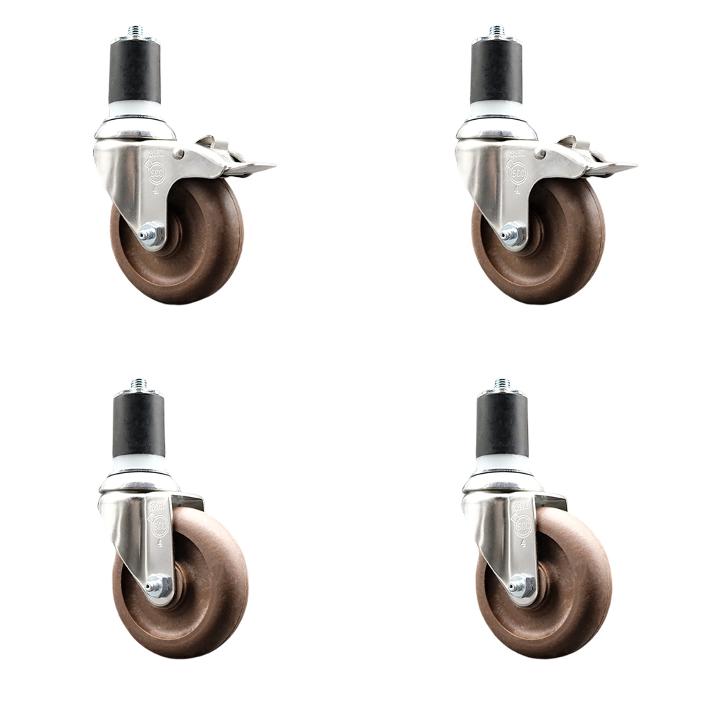 High Temp Glass Filled Nylon Swivel Stem Caster Set of 4 with 4 Inch Caster Wheel-1-7/8" Expanding Stem-316 Stainless Steel Caster-Include 2 Swivel with Total Lock Brake& 2 Swivel-Service Caster Brand — photo 1