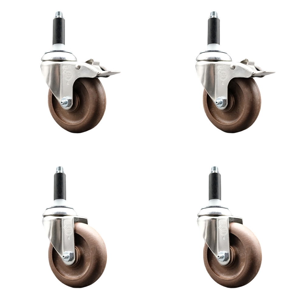 High Temp Glass Filled Nylon Swivel Stem Caster Set of 4 with 4 Inch Caster Wheel-3/4" Expanding Stems-316 Stainless Steel Casters-Includes 2 Swivel with Total Lock Brake&2 Swivel-Service Caster Brand — photo 1