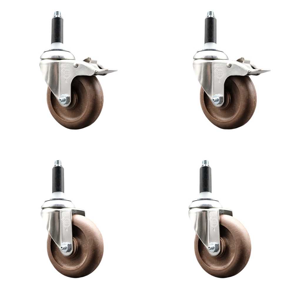 High Temp Glass Filled Nylon Swivel Stem Caster Set of 4 with 4 Inch Caster Wheel-7/8" Expanding Stems-316 Stainless Steel Casters-Includes 2 Swivel with Total Lock Brake&2 Swivel-Service Caster Brand — photo 1