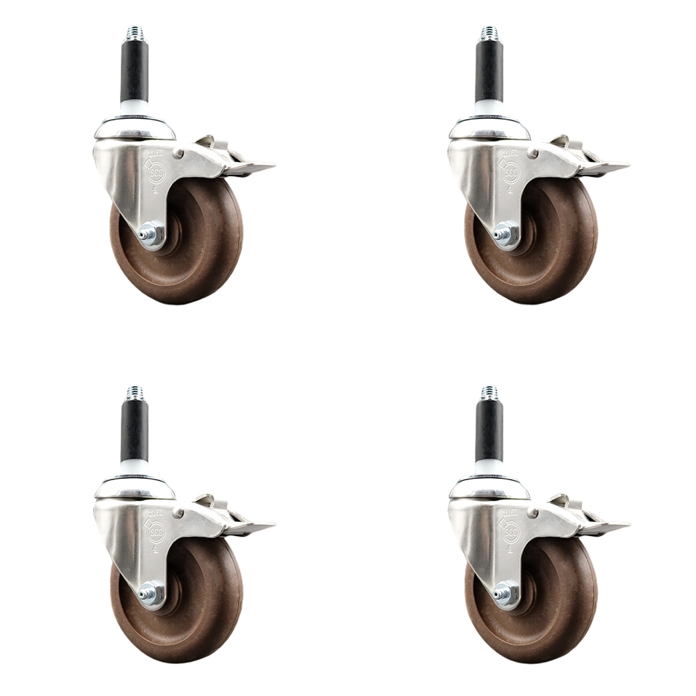 High Temp Glass Filled Nylon Swivel Stem Caster Set of 4 with 4 Inch Caster Wheels - 3/4" Expanding Stem-316 Stainless Steel Caster-Includes 4 Swivel Casters with Total Lock Brake-Service Caster Brand — photo 1