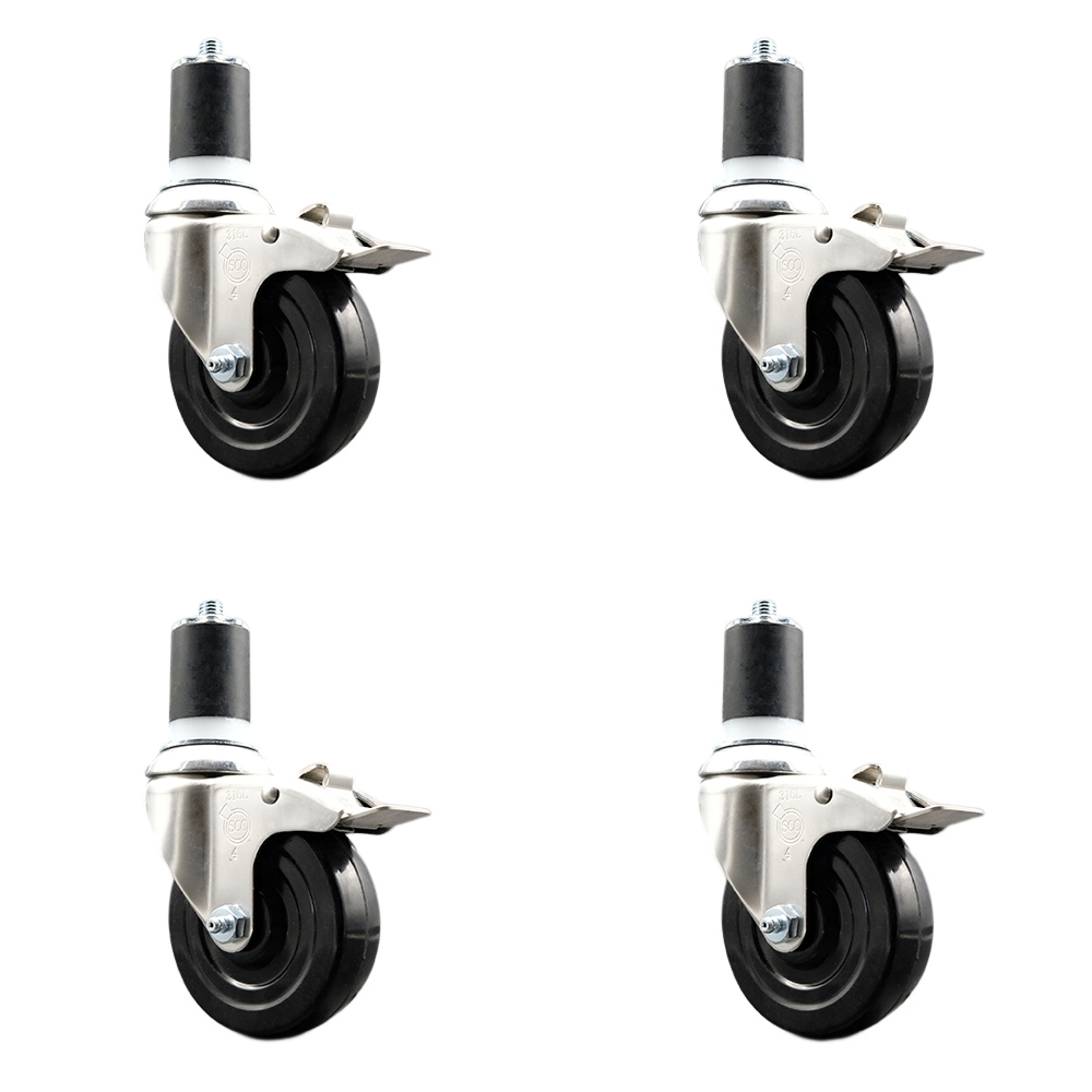 Soft Rubber Swivel Stem Caster Set of 4 with 4 Inch Caster Wheels - 1-3/4" Expanding Stems - 316 Stainless Steel Casters - Includes 4 Swivel Casters with Total Lock Brakes - Service Caster Brand — photo 1