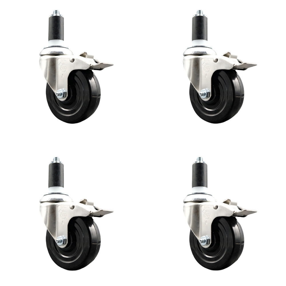Soft Rubber Swivel Stem Caster Set of 4 with 4 Inch Caster Wheels - 1-3/8" Expanding Stems - 316 Stainless Steel Casters - Includes 4 Swivel Casters with Total Lock Brakes - Service Caster Brand — photo 1