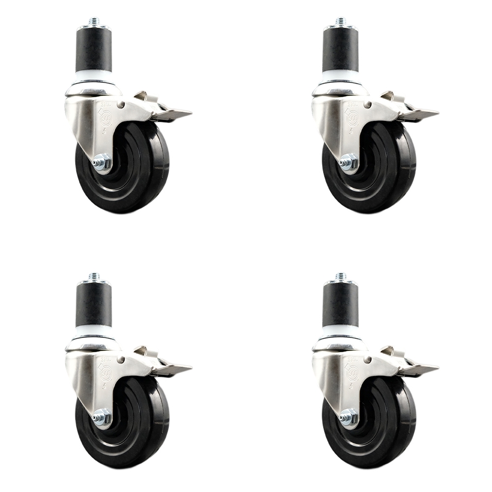 Soft Rubber Swivel Stem Caster Set of 4 with 4 Inch Caster Wheels - 1-7/8" Expanding Stems - 316 Stainless Steel Casters - Includes 4 Swivel Casters with Total Lock Brakes - Service Caster Brand — photo 1
