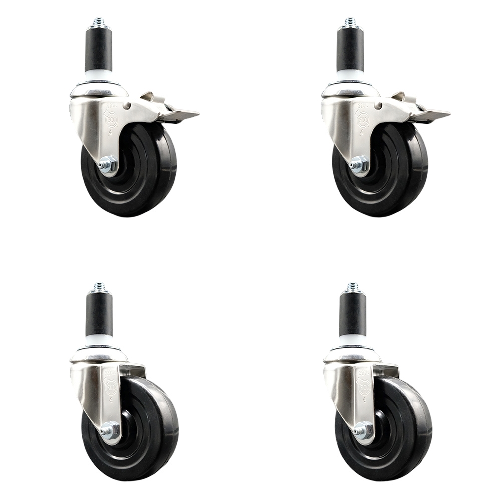 Soft Rubber Swivel Stem Caster Set of 4 with 4 Inch Caster Wheels - 1-1/4" Expanding Stem - 316 Stainless Steel Casters - Includes 2 Swivel with Total Lock Brakes and 2 Swivel - Service Caster Brand — photo 1