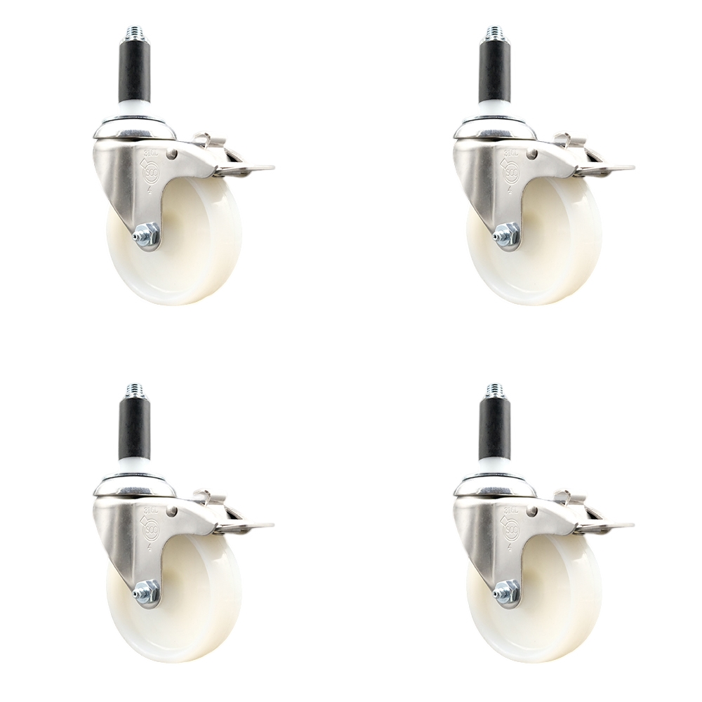 Nylon Swivel Stem Caster Set of 4 with 4 Inch Caster Wheels - 1" Expanding Stems - 316 Stainless Steel Casters - Includes 4 Swivel Casters with Total Lock Brakes - Service Caster Brand — photo 1
