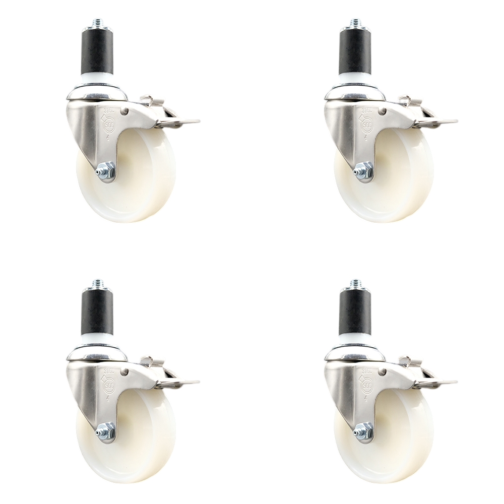 Nylon Swivel Stem Caster Set of 4 with 4 Inch Caster Wheels - 1-1/2" Expanding Stems - 316 Stainless Steel Casters - Includes 4 Swivel Casters with Total Lock Brakes - Service Caster Brand — photo 1