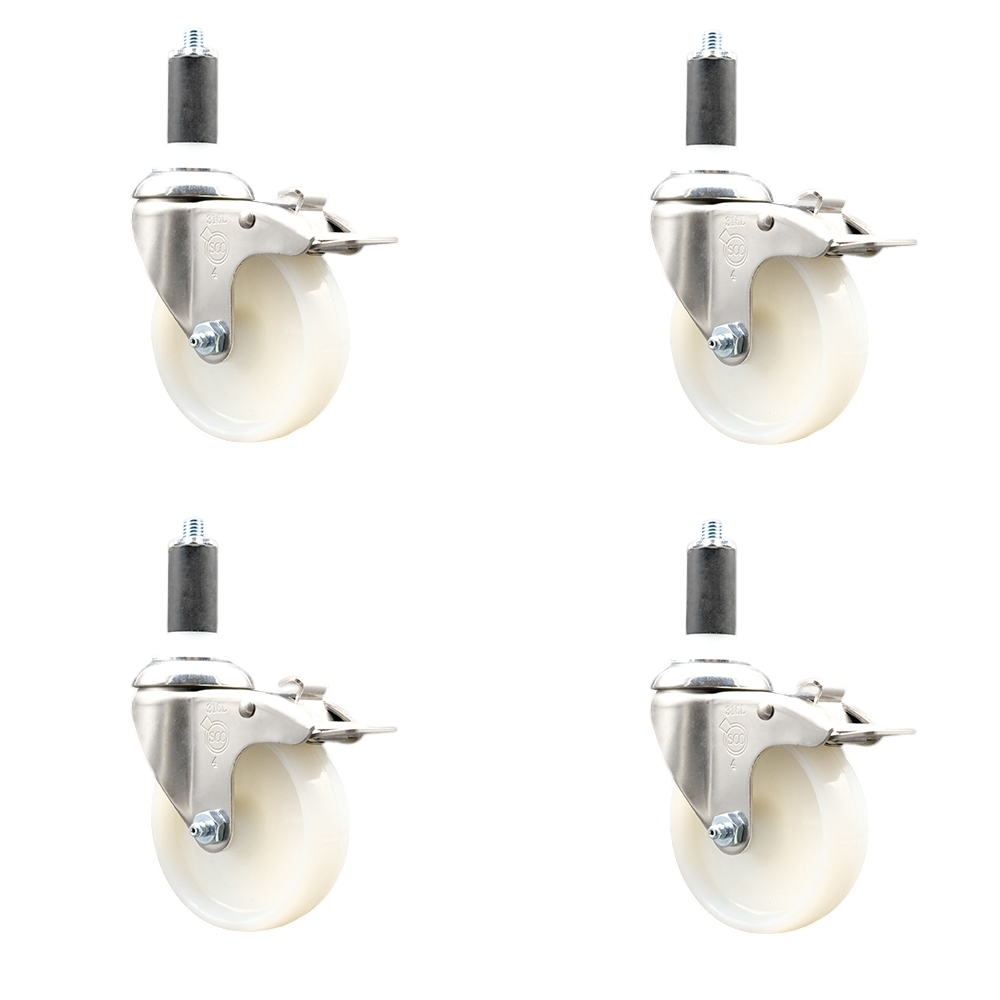Nylon Swivel Stem Caster Set of 4 with 4 Inch Caster Wheels - 1-1/4" Expanding Stems - 316 Stainless Steel Casters - Includes 4 Swivel Casters with Total Lock Brakes - Service Caster Brand — photo 1