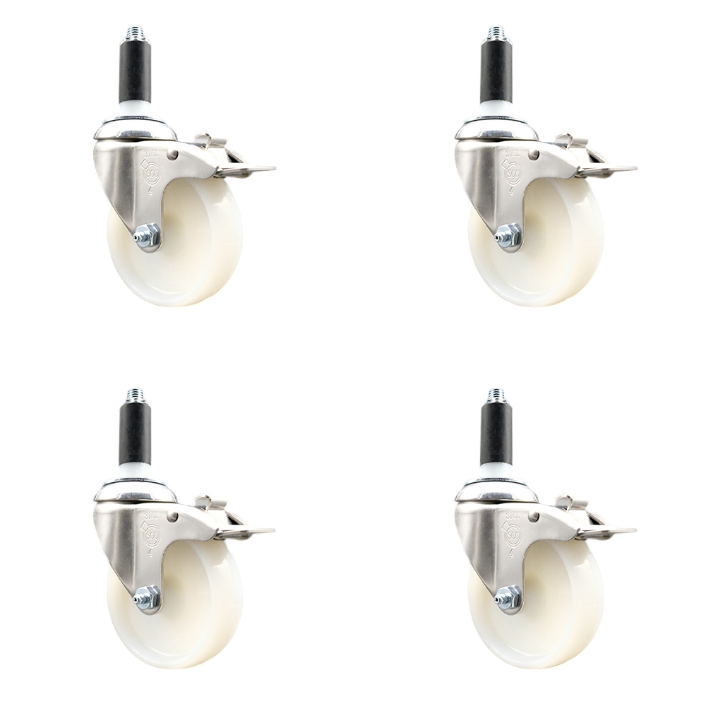 Nylon Swivel Stem Caster Set of 4 with 4 Inch Caster Wheels - 1-1/8" Expanding Stems - 316 Stainless Steel Casters - Includes 4 Swivel Casters with Total Lock Brakes - Service Caster Brand — photo 1