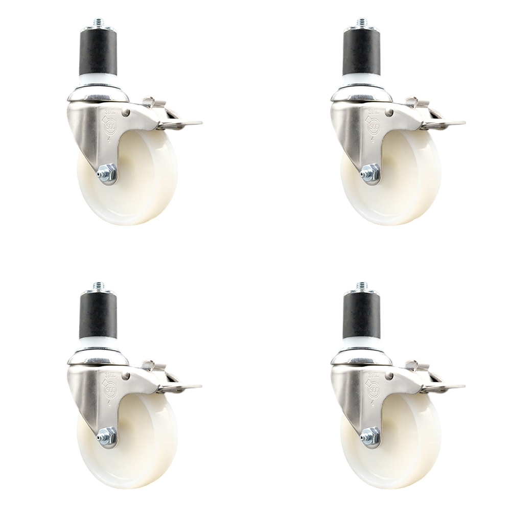 Nylon Swivel Stem Caster Set of 4 with 4 Inch Caster Wheels - 1-3/4" Expanding Stems - 316 Stainless Steel Casters - Includes 4 Swivel Casters with Total Lock Brakes - Service Caster Brand — photo 1