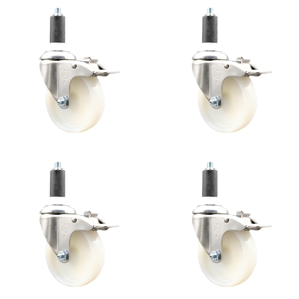 Nylon Swivel Stem Caster Set of 4 with 4 Inch Caster Wheels - 1-3/8" Expanding Stems - 316 Stainless Steel Casters - Includes 4 Swivel Casters with Total Lock Brakes - Service Caster Brand — photo 1