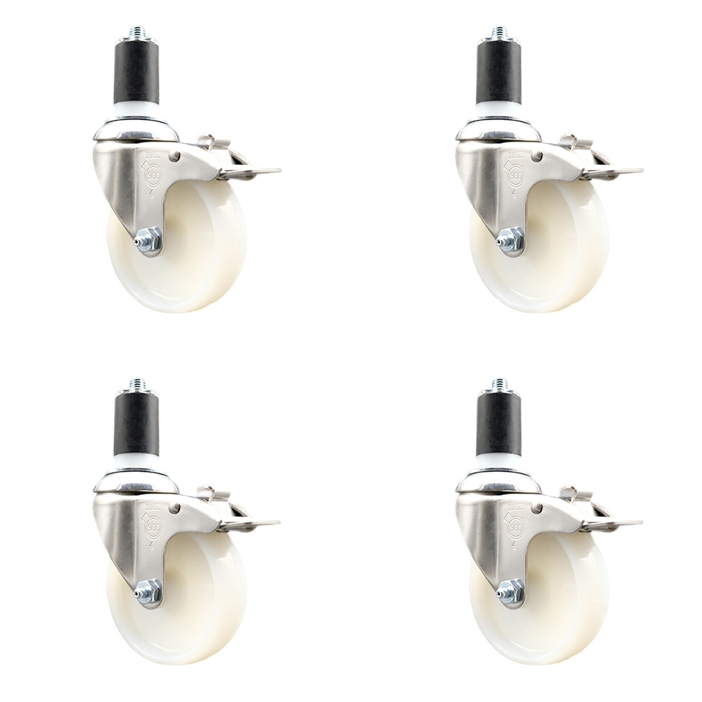 Nylon Swivel Stem Caster Set of 4 with 4 Inch Caster Wheels - 1-5/8" Expanding Stems - 316 Stainless Steel Casters - Includes 4 Swivel Casters with Total Lock Brakes - Service Caster Brand — photo 1